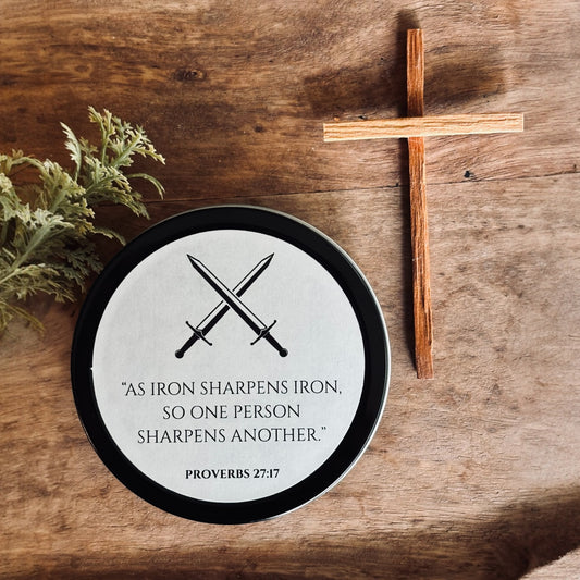 Sharing the Light 4 oz Scripture Candle Proverbs 27:17